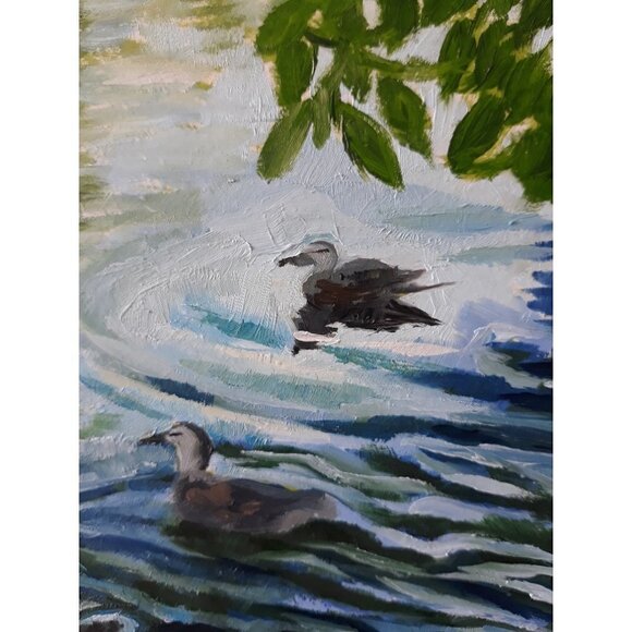 “Duck Pond“ Original oil painting on Cradled Wood Panel 10"w x 8"h x 1.5"d - Picture 4 of 8